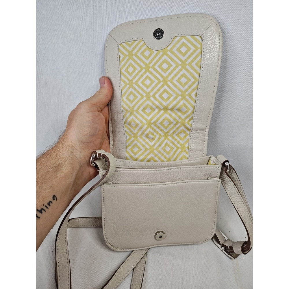 Brighton Cream Pebbled Leather Braided Trim Flap Crossbody Bag - Picture 8 of 16